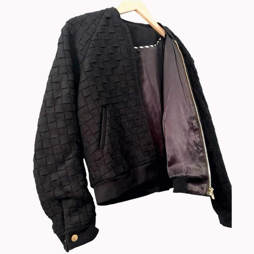 MINIMARKET Black Woven Wool Bomber Jacket with Gold Accents